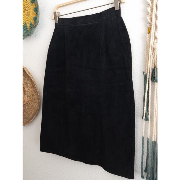 Wilsons Black Suede Leather Pencil Skirt Size 10 Vintage - Picture 4 of 8